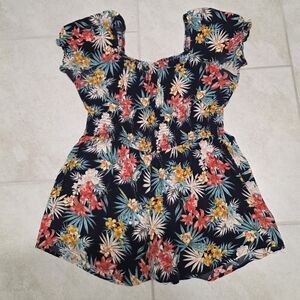 Xhilaration Tropical Floral Romper – Elastic Waist –Off-Shoulder –Scoop Neck- XL